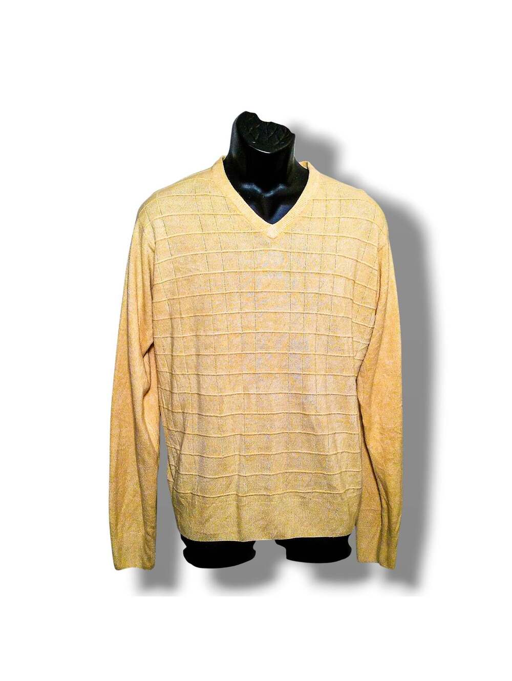 Dockers Heathered Gold Windowpane V-Neck Sweater M Yellow